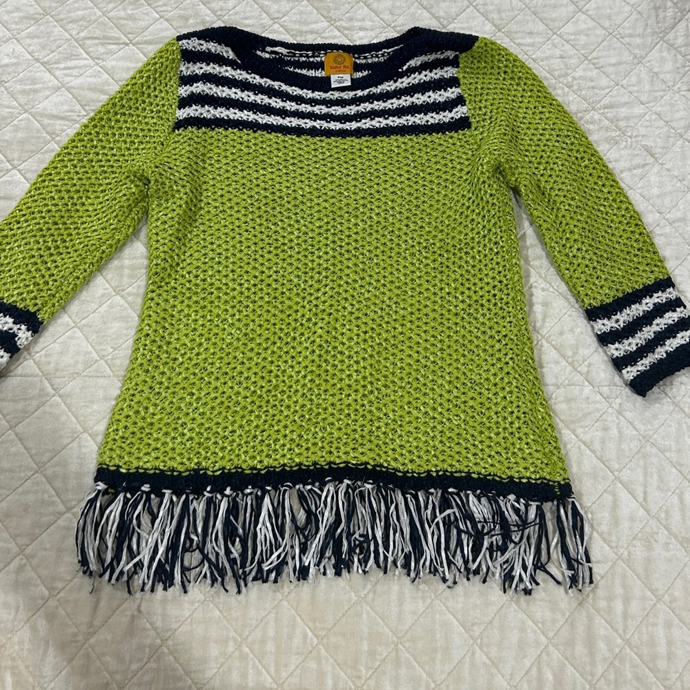 H P Vtg Ruby Rd Petite Sweater With Fringe Lime/N… - image 3